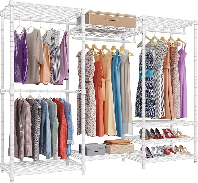 VIPEK V5 Heavy Duty Clothes Rack, Freestanding Modular Closet System, White | 890 lbs Load, 4 x 23.6 in hanging rods, 8 x shelves (2 adjustable), Supports expansion with accessories