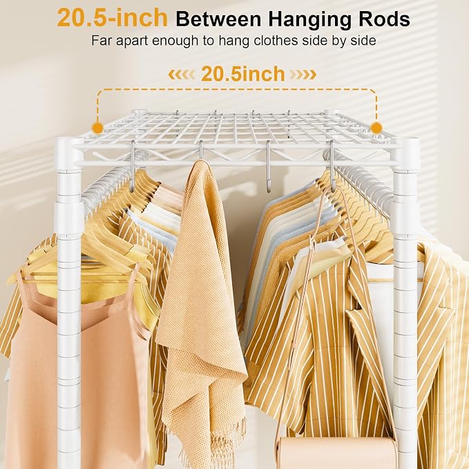 Rolling Clothes Rack, Clothing Racks for Hanging Clothes, White | P4 Plus Heavy Duty Garment Rack with Wheels, Free Standing Portable Closet Racks 45''W × 20.5''D × 80.5''H, Max Load 570 Lbs
