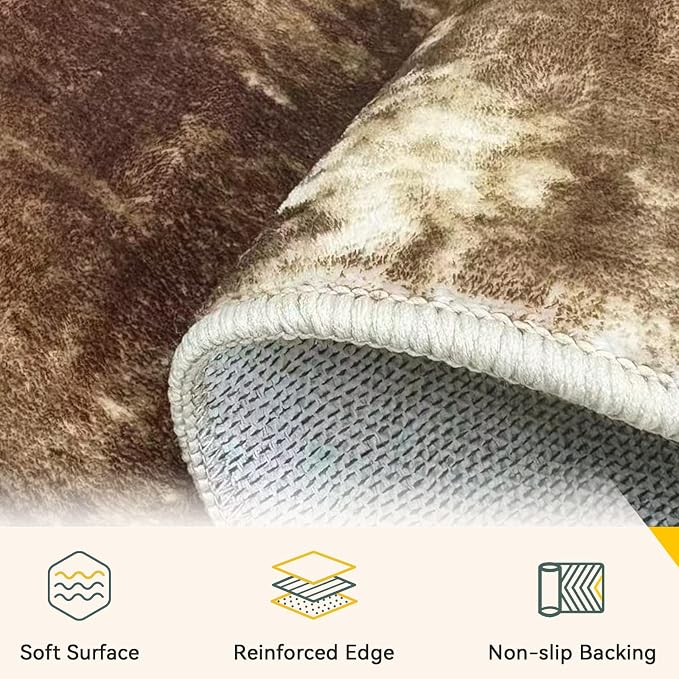 RELEANY Washable Runner 2'x6' Abstract Area Rug for Hallway Brown Tan | Carpet for Kitchen, Entryway, Bathroom, Living Room, Bedroom, Printed Pattern, Non‑Slip, Soft, Stain‑Resistant, Easy to Clean