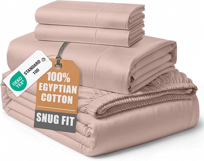 LANE LINEN Cotton Sheets Queen 100% Egyptian Cotton Sateen - Sepia Rose | Queen Size Sheet Set - 4-Piece Set, For A Luxurious Night's Sleep, For A Silky Hotel-Style Bed, Guest-Ready Comfort