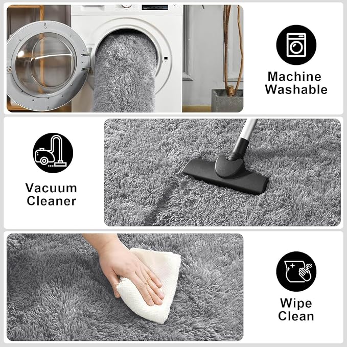 Soft Modern Indoor Large Shaggy Rug for Bedroom Livingroom Dorm Kids Room Home Decorative, Non-Slip Plush Fluffy Furry Fur Area Rugs Comfy Nursery Accent Floor Carpet 5 X 8 Feet, Grey