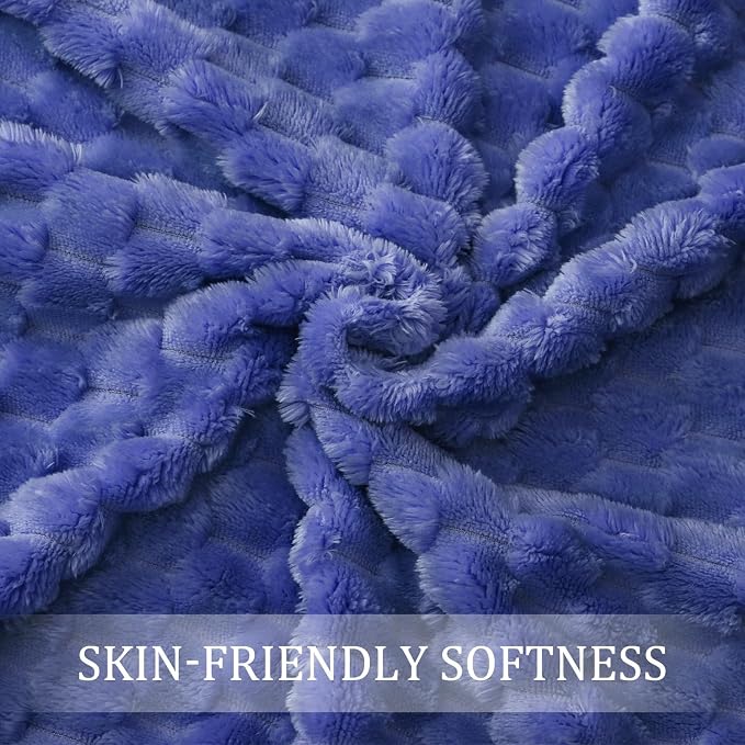Exclusivo Mezcla Large 3D Fleece Throw Blanket for Couch, Cobalt Blue | Extra Soft Fuzzy Plush Lightweight Throws, Cozy Fluffy Decorative Blankets for All Seasons, 50x70 Inches