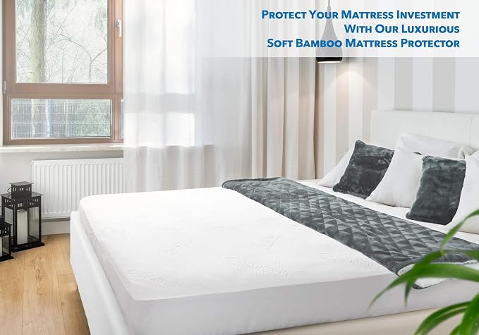 PlushDeluxe Bamboo Waterproof Mattress Protector, Twin Size, Ultra Soft | Breathable, Noiseless, Hypoallergenic, Washable, 39x75" Up to 18" Deep, Viscose Derived from Bamboo Mattress Cover, White