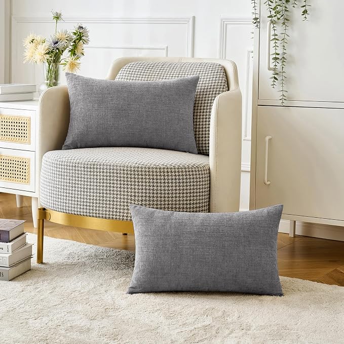 MIULEE Soft Chenille Lumbar Throw Pillow Covers Dark Gray 12x20 Pack of 2 | Modern Home Decor, Classic Decorative Pillows, Solid Dyed Cases, Boho Couch Cushion Covers for Sofa Bed Living Room