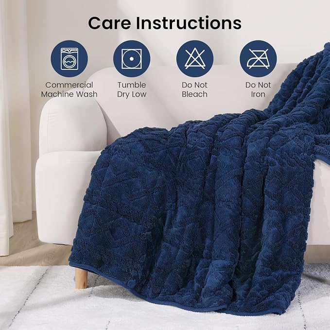 Drewin 20lbs Weighted Blanket Queen Size for Adults,Navy Blue,60" x 80" | Stress Relief & Promotes Sleep,Cozy Heavy Throw Blankets,Soft Jacquard Sherpa with Glass Beads,Machine Washable