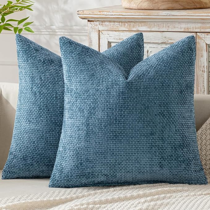MIULEE Decorative Couch Throw Pillow Covers 20x20 Inch Coastal Blue 2 Pack | Coastal Modern Boho Accent, Soft Chenille Pillow Covers, Farmhouse Cushion Cases for Home Decor Bed Sofa Living Room