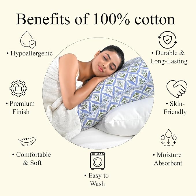 Ridhi Block Print Light Steel Blue Ruffle Lumbar Pillow Shams, 54" x 20" | 100% cotton, Floral Pillowcase, Cushion Cover, Hidden Zipper, Cottagecore Bedding, farmhouse boho style, fits couch, sofa,Bed