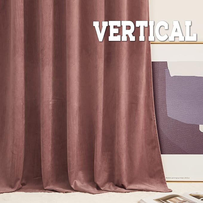 RYB HOME Wild Rose Velvet Curtains 90 inches for Bedroom Living Room | Thermal Insulated, Privacy UV Block, Noise Reducing, Energy Saving, Luxury Window Decor for Dining Room, W52 x L90, 2 Panels