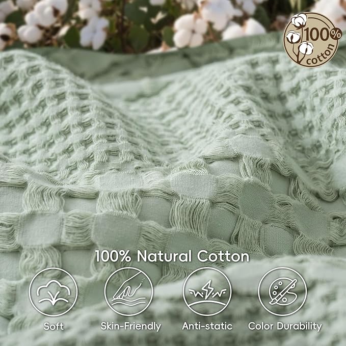 PHF Lightweight 100% Cotton Waffle Blanket for Bed, Twin XL, Mint Green | Pre-Washed Soft Cotton Comfort, Breathable Layering Warmth for Fall & Winter, Couch & Guest Room, Couch, Home Decor & Gifts