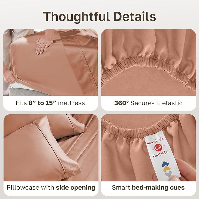 California Design Den 100% Cotton Sateen Twin Bed Sheets, 3 Pc Set | 400 Thread Count Backed by Good Housekeeping Seal, All-Around Elastic, Durable, Easy Care, OEKO-TEX certified - Fresh Clay