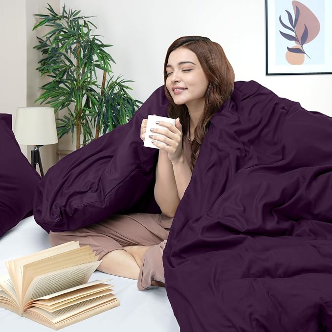 Duvet Cover Full, 3 Piece Cotton Like Polyester With Zipper Closure, Purple | Extra Soft and Breathable, Wrinkle & Fade Resistant, Includes Duvet Cover and 2 Pillow Shams, Comforter Not Included, OekoTex