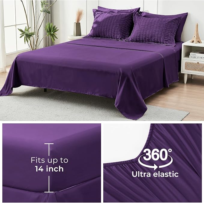 HYMOKEGE Dark Purple Twin XL Comforter Set Seersucker 5 Pieces, All Season Luxury Bed in a Bag for Bedroom, Bedding Set with Comforter, Sheets, Pillowcase & Sham