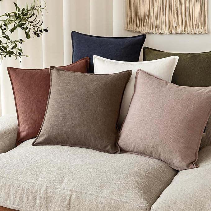 Foindtower Linen Solid Decorative Throw Pillow Covers 22x22 Inch Dusty Pink | Pack of 2 Boho Farmhouse Morden Pillowcase,Accent Rustic Cushion Covers,Home Decor for Chair Couch Sofa Bedroom Living Room