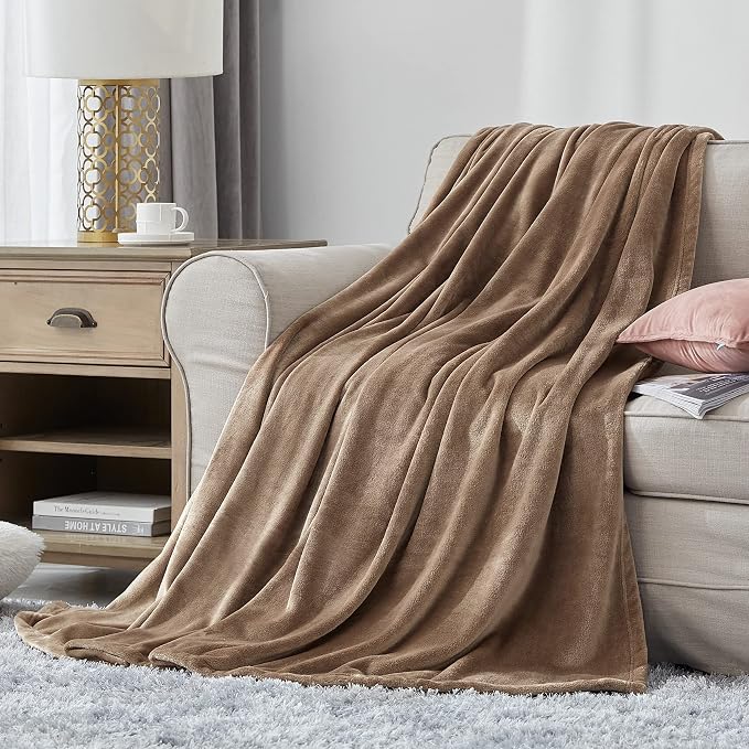 Hansleep Twin Camel Fleece Blanket, Soft Flannel Bed Blanket | Fuzzy Cozy Blanket 60x80 Inches, Multi-use for Bed, Sofa, Couch, Travel, Camping, All Season Warm Lightweight Cover