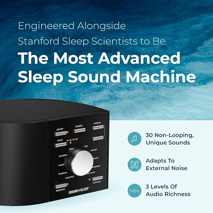 Adaptive Sound Technologies Sound + Sleep White Noise Machine, Black | White Noise Machine for Focus Support with a Convenient Sleep Timer, Built-in Headphone Jack, and Precision Volume Settings