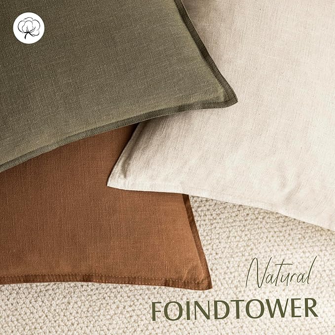 Foindtower Linen Solid Decorative Throw Pillow Covers 26x26 Orange Brown | Boho Farmhouse Morden Pillowcase,Pack of 2 Soft Accent Cushion Covers,Rustic Home Decor for Chair Couch Bedroom Living Room