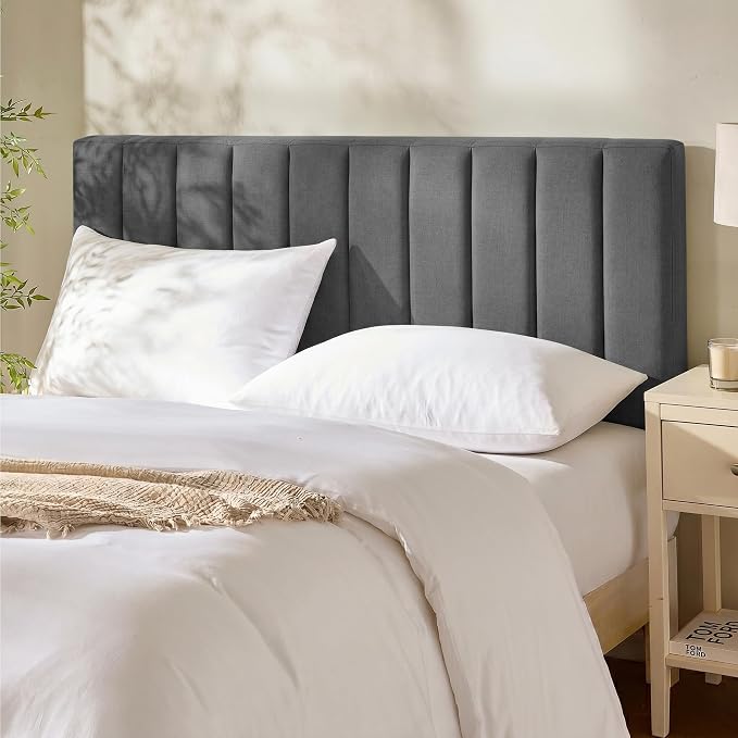 Nestl Upholstered King Headboard - Easy Assemble Channel Stitched Headboard King Size Bed - Wall Mounted Headboards with 3D Soundproof Wall Panels Peel & Stick Floating Headboards, Grey