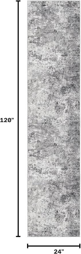UERMEI 2x10 Washable Runner Rug for Hallway, Non Slip Low Pile Kitchen Carpet, Neutral Modern Abstract Indoor Floor Mat for Entryway Laundry, Kid & Pet Safe High Traffic Area, Grey