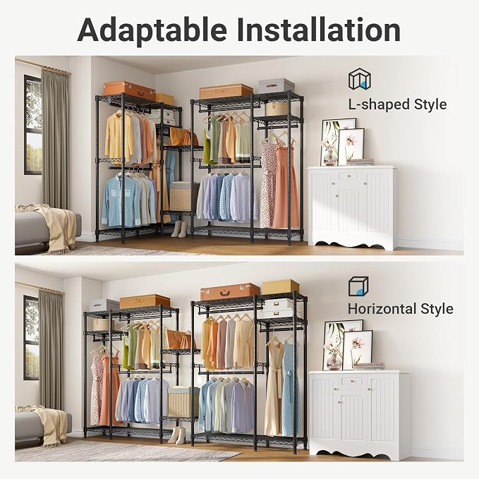 VIPEK V2 Heavy Duty Clothes Rack, Portable Metal Closet System, Black | Freestanding Wardrobe with 4 Tiers Adjustable Wire Shelving & 3 Hanging Rods Clothing Rack, Closet Organizer, Max Load 700LBS