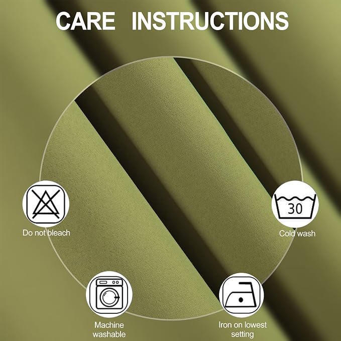 Blackout Curtains 66 x 72 Inch Long Olive Green Curtains Set of 2 Panels Room Darkening Curtains for Bedroom and Living Room