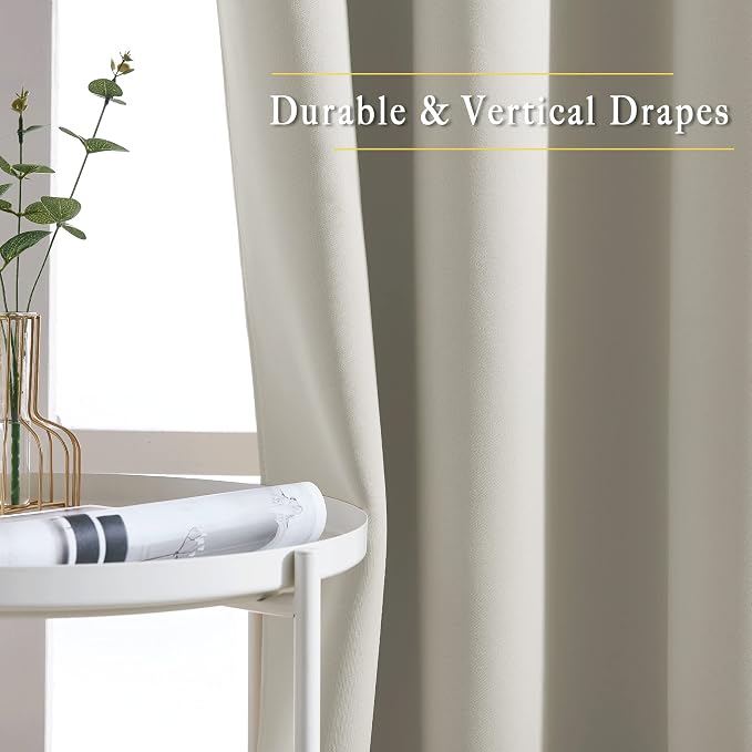 NICETOWN Room Darkening Natural Curtains 84 inches Long, Grommet Room Darkening Thermal Insulated Sound Dampening Window Treatments for Bedroom/Home Office, 2 Panels, W46 x L84