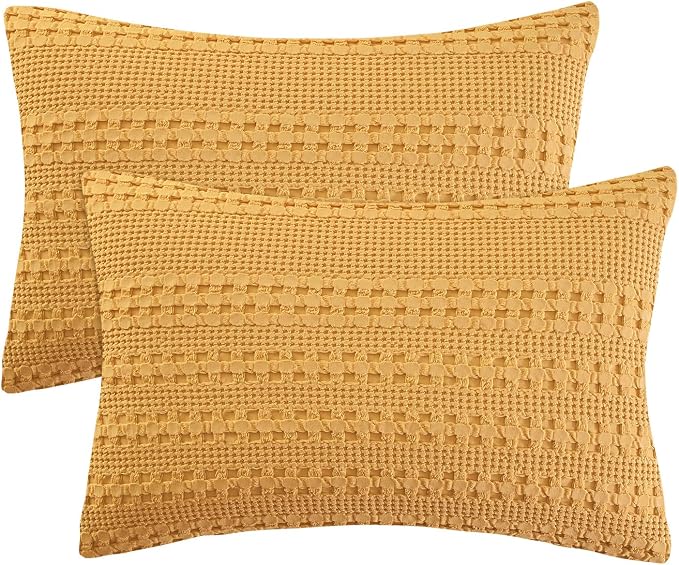 PHF 100% Cotton Waffle Pillow Shams Standard Size, 2 Pack 20" x 26" Soft Skin-Friendly Pillowcases, No Filling, Aesthetic Woven and Breathable Waffle Weave Pillow Case Covers for Bed, Pumpkin Orange