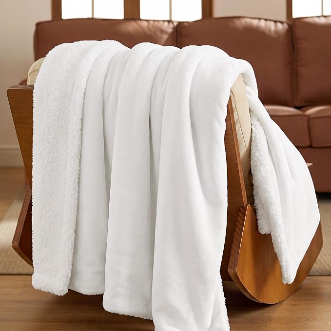 Bedsure GentleSoft Sherpa Fleece Twin Size Blanket for Couch, Non-Heated, Thick and Warm Throw for Women and Men, Soft Fuzzy Plush Twin Blanket for Winter, Bright White, 60x80 Inches