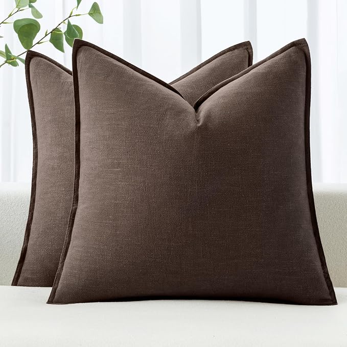 MIULEE Decorative Linen Euro Sham Pillow Covers 26x26 Reddish Brown | Boho Farmhouse Neutral Couch Throw Pillows for Bed, Pack of 2 Accent Modern Pillowcases, Sofa Livingroom Home Decor