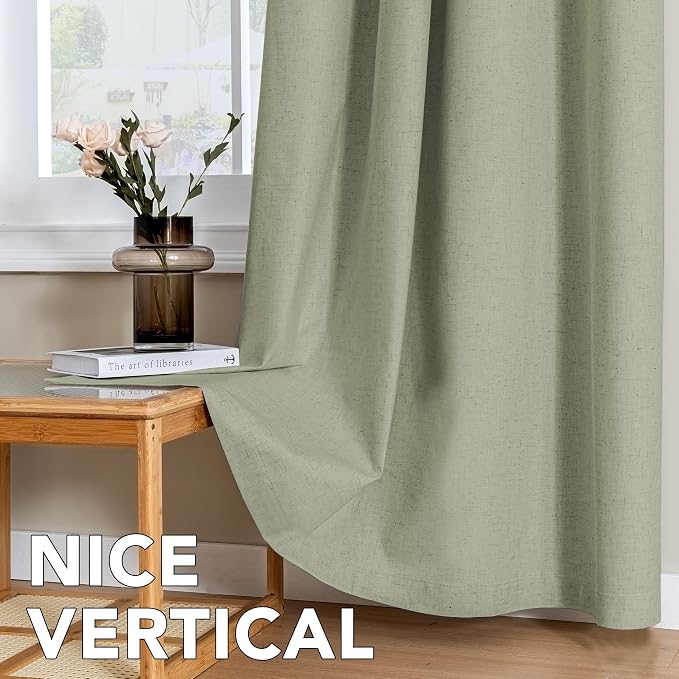 H.VERSAILTEX Linen Curtains 100% Blackout Curtains for Bedroom 90 inch Long Full Light Blocking Nature Linen Blended Window Curtains for Living Room Nickel Grommet (2 Panels, Heathered Tea)