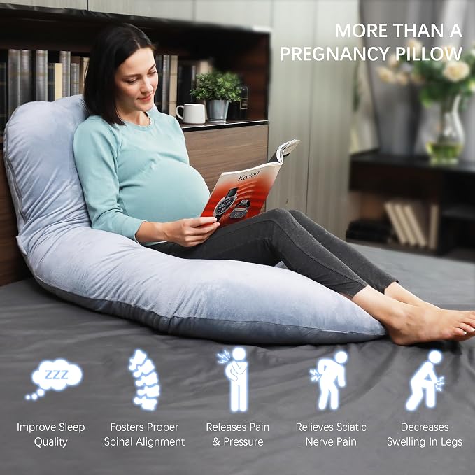 MOON PARK Pregnancy Pillows for Sleeping - 57 Inch U Shaped Full Body Maternity Pillow with Removable Cover - Support for Back, Legs, Belly, Hips - Pregnancy Pillow for Women - Grey (Pack of 2)