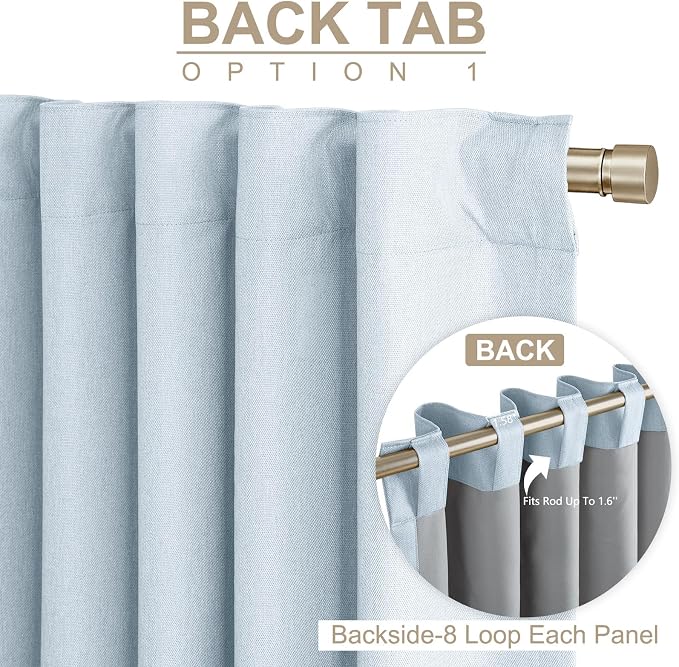 Faux Linen Total Blackout Curtains for Bedroom 84 Inch Long Chambray Blue | 100% Blackout Shield, Back Tab/Rod Pocket Living Room Drapes, Thermal Insulated Blackout Curtains 2 Panels Set, 50"W x 84"L