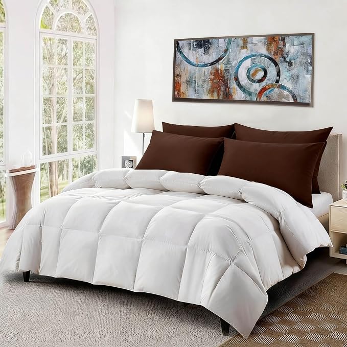 Flat Ultra Thin Bed Pillows Standard Size Pillow Set of 2 Extra Soft Down Alternative for Stomach Back Sleeper Coffee Brown 20x26inches