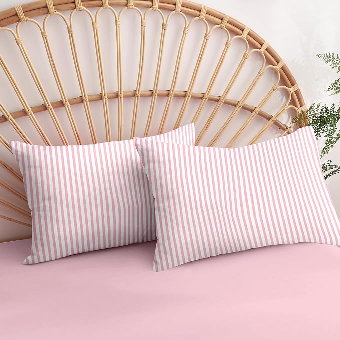 Nayoroom Pink White Striped Duvet Cover Set Queen | Coquette Modern Farmhouse, Dorm Bedding, Soft Breathable Washed Microfiber, All-Season Comfort, Hidden Zipper, 4 Corner Ties