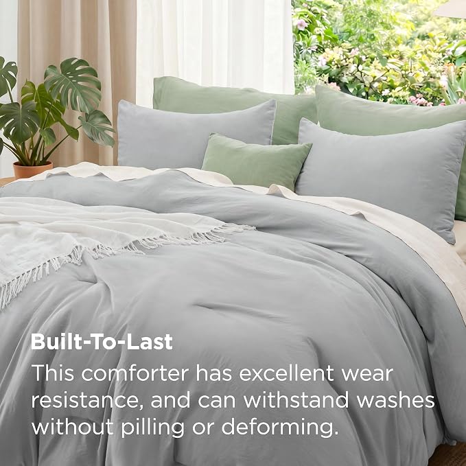 Bedsure Queen Comforter Set, Silver Grey Soft Prewashed Bedding for All Seasons, 3 Pieces GentleSoft Bed Set, 1 Lightweight Comforter (90"x90") and 2 Pillowcases (20"x26")