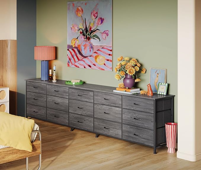 Huuger 86.6 Inch Long Dresser for Bedroom, TV Stand for 65, 75, 85 Inch TV | 15 Large Fabric Drawer Dresser, Entertainment Center for Bedroom, Wide Chest of Drawer with Storage