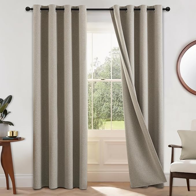COSVIYA 100% Blackout Natural Linen Curtains & Drapes 84 Inch Length | Light Blocking Full Room Darkening Grommet Insulated Thermal Window Panels for Bedroom/Living Room,52x84 inches,2 Panels
