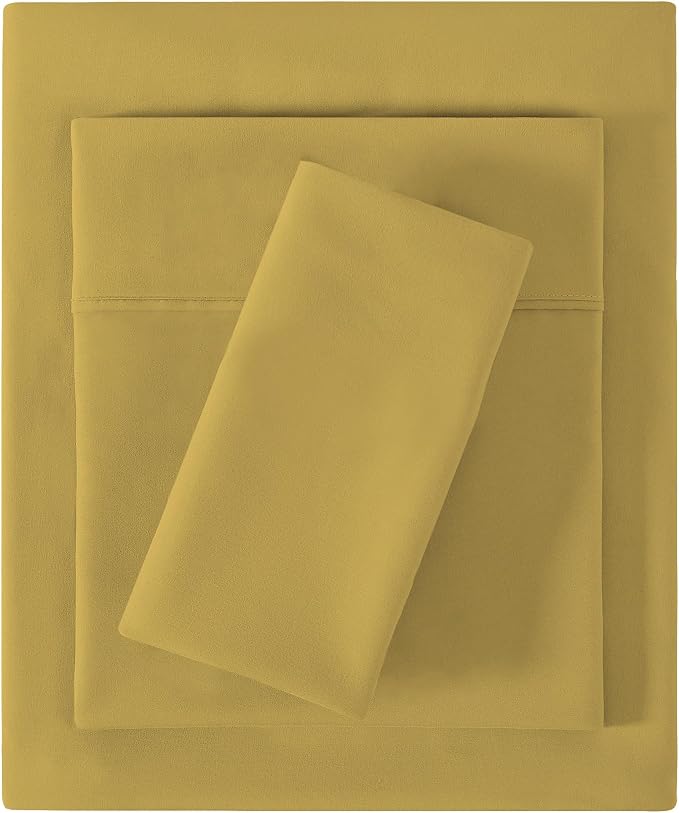 Softan Microfiber Twin Sheet Set with Non-Slip Straps, Mustard Yellow | 15" Deep Pocket Fitted Bed Sheets, Double Brushed Microfiber, Cozy Sheets & Pillowcase for All Season