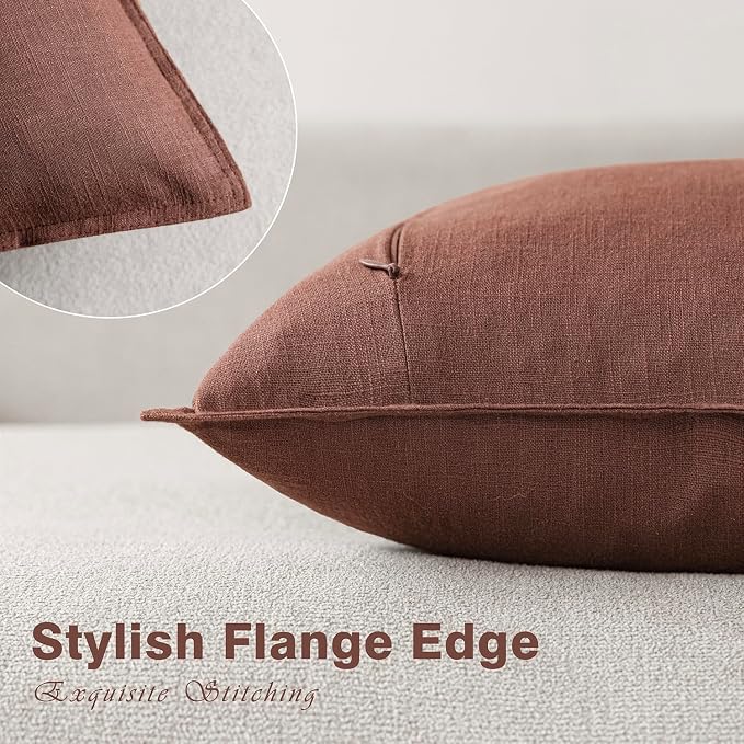 Foindtower Linen Solid Decorative Throw Pillow Covers 16x16 Inch Rust Red | Pack of 2 Boho Farmhouse Morden Pillowcase,Accent Neutral Cushion Covers,Home Decor for Chair Couch Sofa Bedroom Living Room