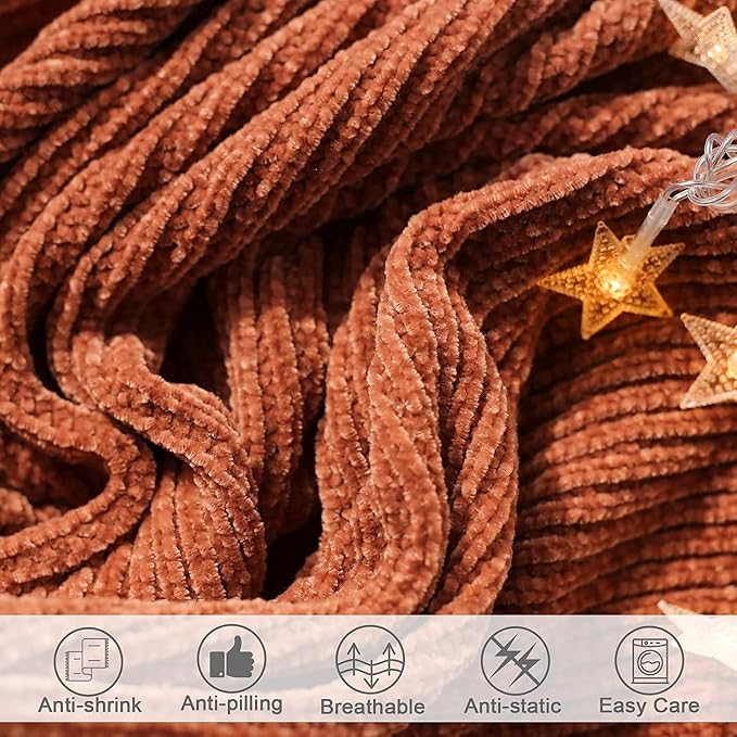 lifein Throw Blanket for Couch, Soft Boho Bed Throw,Cozy Burnt Orange Chenille Knitted Small Spring Lightweight Throw(Rust,50 * 60")