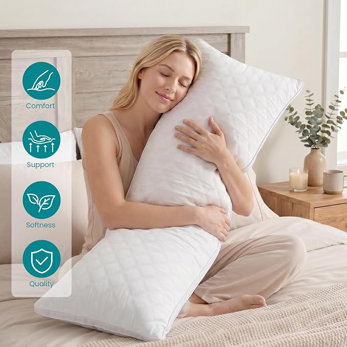 Oubonun Full Body Pillow for Side Sleeper, Adjustable Firm Long Bed Pillow | Extra Fill Plush Support - Large Quilted Loft Insert for Pregnancy Contour, Breathable Sweat-Absorbing Skin-Friendly Cushion