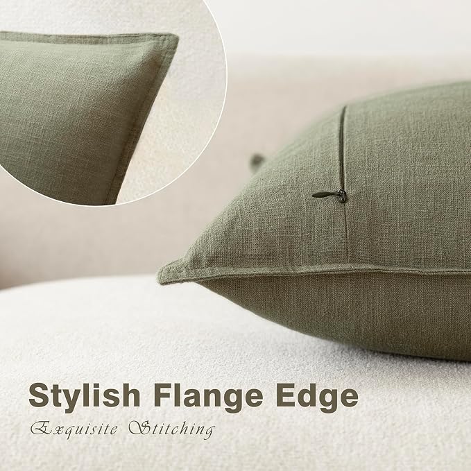 Foindtower Linen Decorative Throw Pillow Covers 16x16 Olive Branch Green | Pack of 2 Boho Farmhouse Morden Pillowcase,Accent Neutral Cushion Covers,Home Decor for Chair Couch Sofa Bedroom Living Room