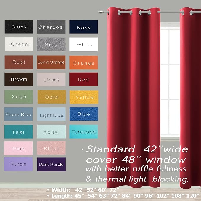 KOUFALL Red Blackout Curtains 72 Inches Long for Living Room,Decorative Home Movie Theater Curtains for Kids Bedroom