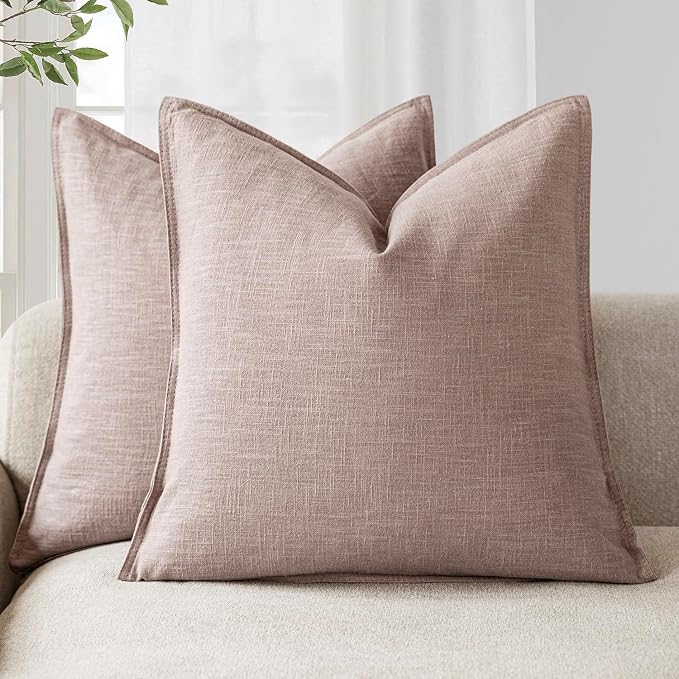 Foindtower Linen Solid Decorative Throw Pillow Covers 22x22 Inch Dusty Pink | Pack of 2 Boho Farmhouse Morden Pillowcase,Accent Rustic Cushion Covers,Home Decor for Chair Couch Sofa Bedroom Living Room