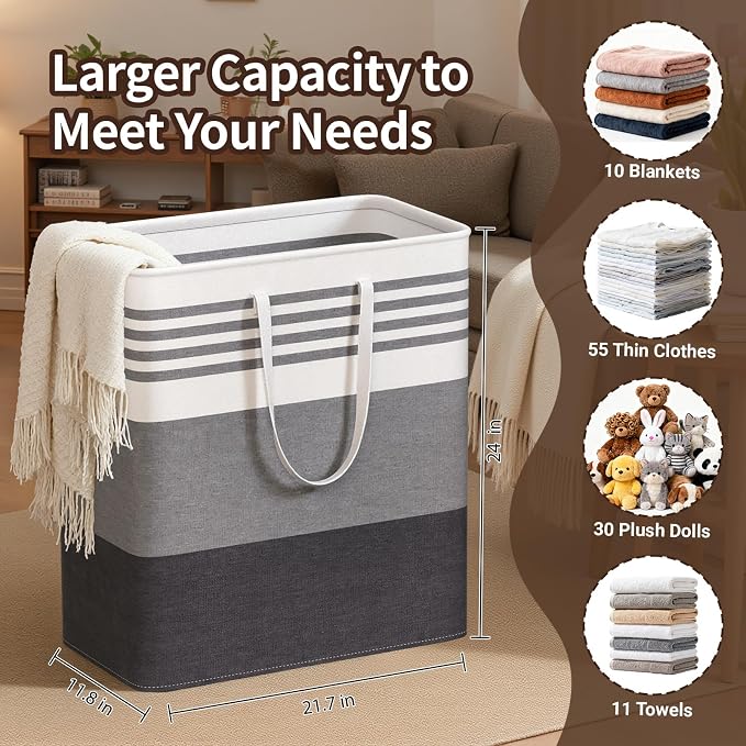 WOWBOX 2 Pack Laundry Baskets, Collapsible Dirty Clothes Laundry Hampers | with Reinforced Handles, Waterproof Coating, 2 Pack for Clean & Dirty Clothes, for Bedroom, Bathroom, Dorm (100L Grey)