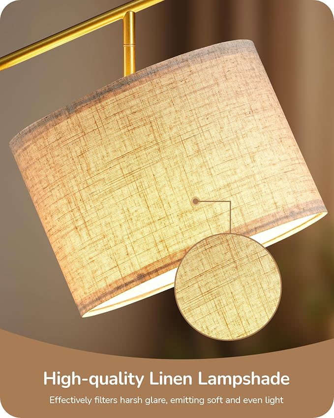 EDISHINE 64.7IN Gold Floor Lamp for Living Room with Remote, Standing Lamp | Dimmable Bulb Included, 5CCT, Foot Switch, Adjustable Head, Minimalist for Bedroom, Living Room, Office