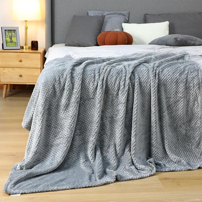 Newwiee 4 Pcs Fleece Throw Blanket, 3D Waffle Textured,Neutral Color | Soft Lightweight Set for Couch Bed Sofa, Warm Winter Throws, No Shedding Pilling, Flannel Waffle Texture, 50x60 Inch