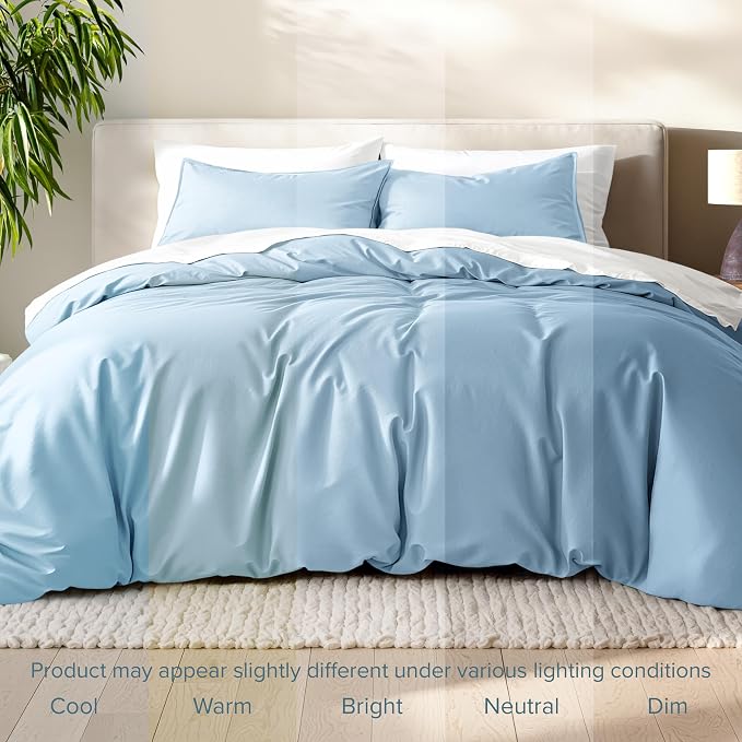 Bare Home Duvet Cover Set 1800 Ultra-Soft (Queen, Light Blue) | Lightweight, Cooling, Breathable, Premium 1800 Ultra-Soft, All-Season