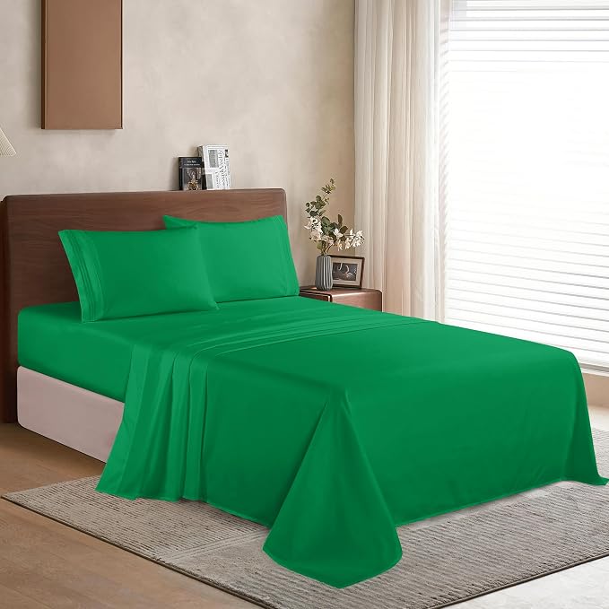Elegant Comfort Luxury 1500 Premium Hotel Quality Microfiber 4-Piece Sheet Set - Wrinkle Resistant, All Around Elastic Fitted Sheet, Deep Pocket up to 16", Full, Emerald Green
