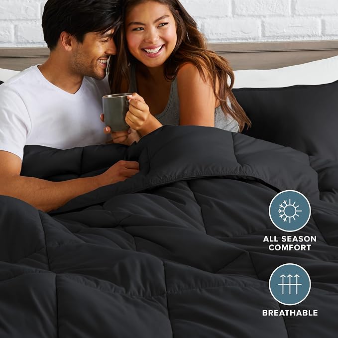 Bare Home Cal King Comforter Set - 1800 Ultra Soft (California King, Black) | All-Season, Breathable, Hypoallergenic, Premium 1800, Warm, Cozy