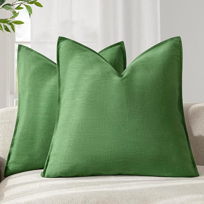 Foindtower Linen Solid Decorative Throw Pillow Covers 26x26 Forest Green | Boho Farmhouse Morden Pillowcase,Pack of 2 Soft Accent Cushion Covers,Rustic Home Decor for Chair Couch Bedroom Living Room